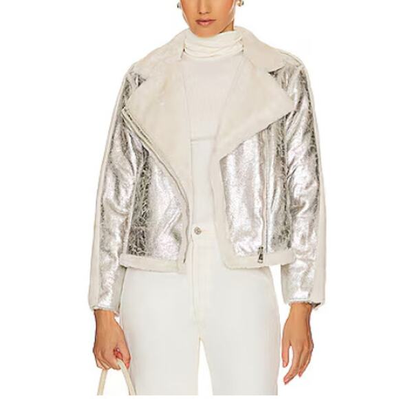 Adrienne Landau Moonstone Faux Shearling Jacket in Silver. NWT. Size large. - Picture 1 of 5